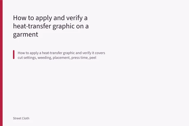 Heat press applying a heat-transfer graphic to a dark garment panel. How to apply and verify a heat-transfer graphic on a garment