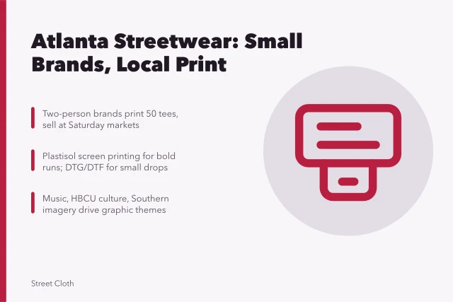 Atlanta streetwear graphic apparel card with local printing and culture themes. Atlanta streetwear brands and how the city shapes graphic apparel trends
