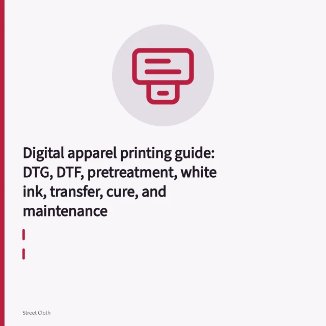 Heat press bonding a DTF transfer film onto a garment. Digital apparel printing guide: DTG, DTF, pretreatment, white ink, transfer, cure, and maintenance
