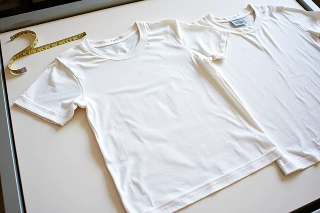 Printed t-shirt blank on a screen-printing press platen with measuring tape. How to evaluate and document a garment blank before printing