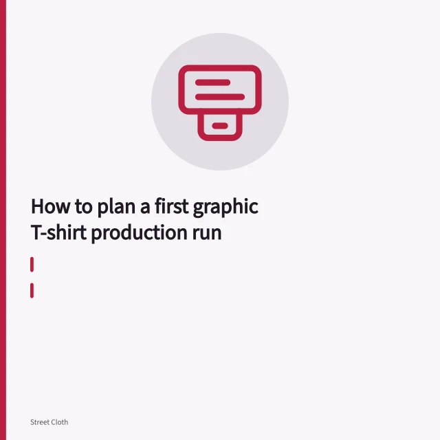 Graphic T-shirt on a screen printing press platen with mesh screen lowered. How to plan a first graphic T-shirt production run