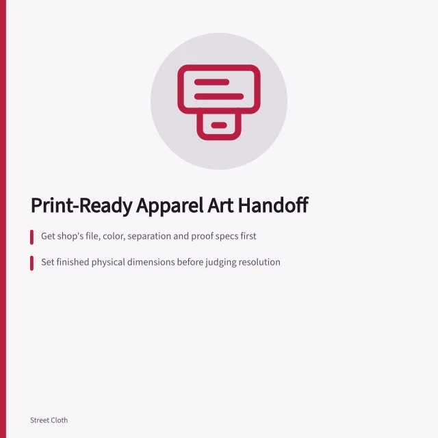 Checklist card for building a print-ready graphic apparel artwork package. How to prepare a print-ready graphic apparel artwork package