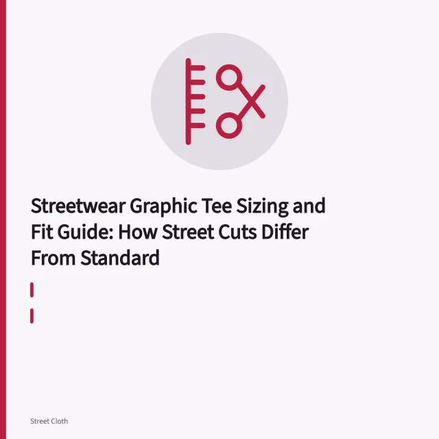 Boxy streetwear graphic tee laid flat with measuring tape across chest and body length. Streetwear Graphic Tee Sizing and Fit Guide: How Street Cuts Differ From Standard