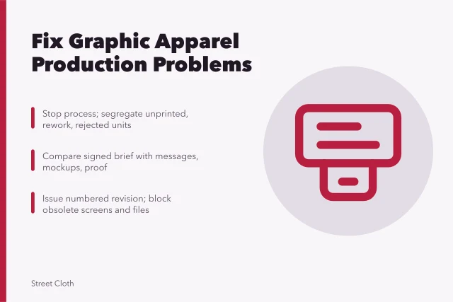 Graphic apparel production problems: unclear briefs, wrong blanks, print drift. Graphic apparel production problems: unclear briefs, wrong blanks and print drift