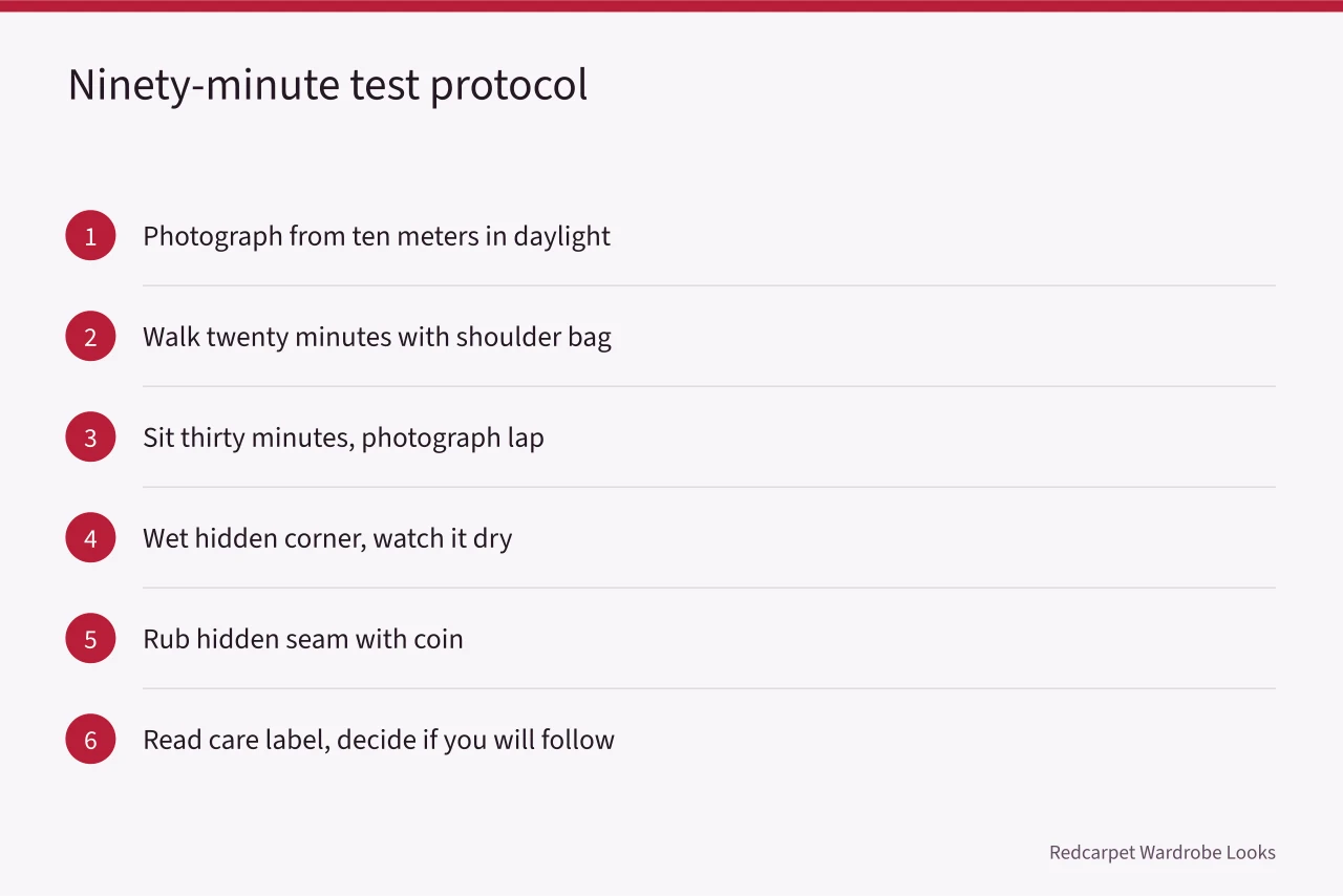 Six numbered steps for testing a garment in ninety minutes (Street style reviews: the version that survives contact with reality)